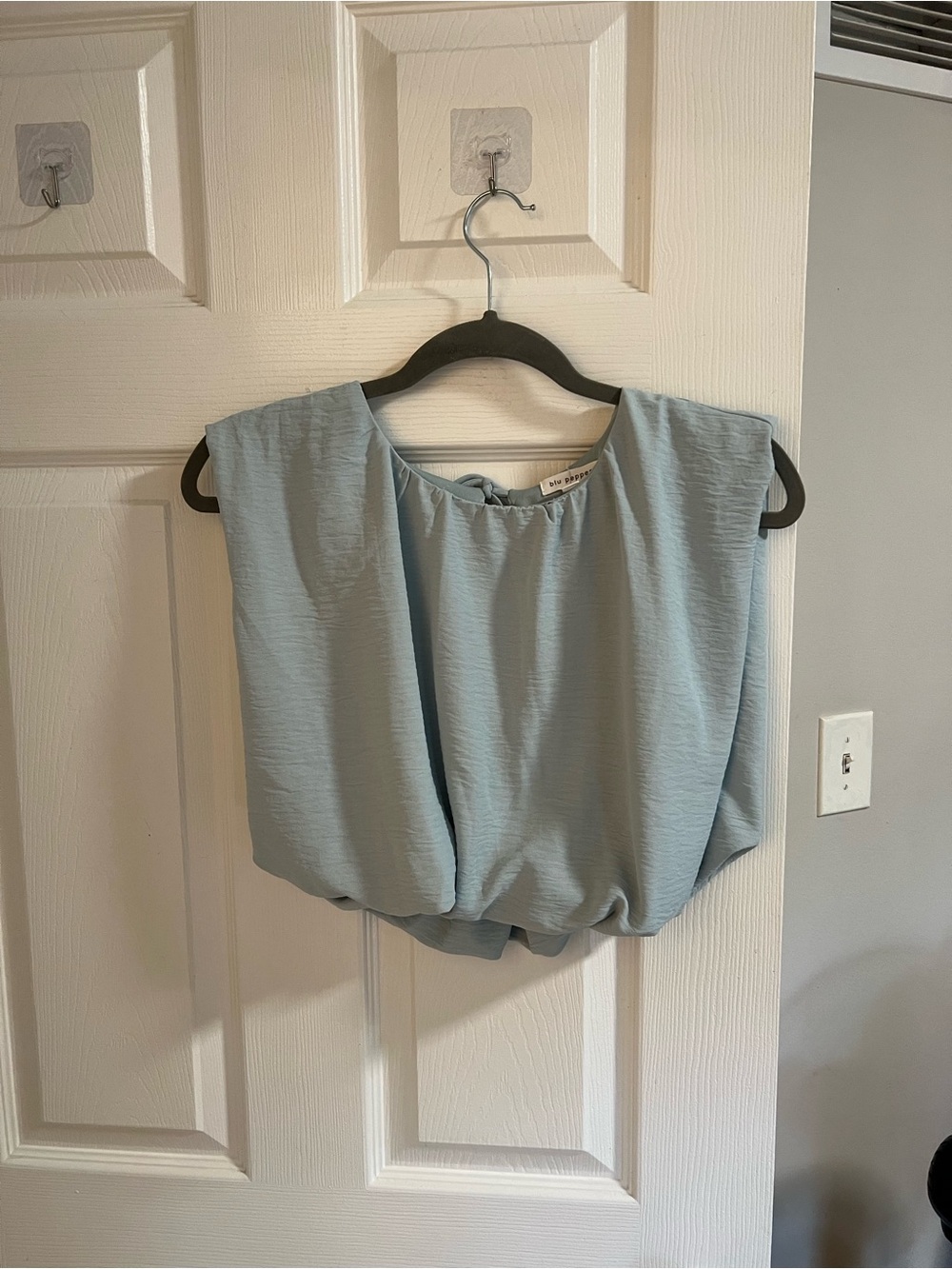 Blu Pepper Light Blue Sleeveless Gathered Hem Blouse